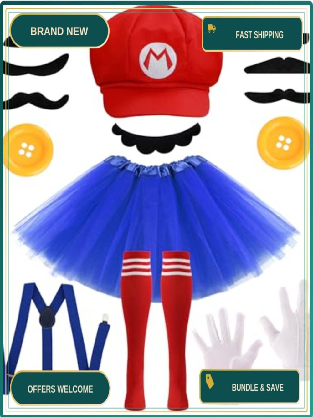 Halloween Costume Accessory Set Cosplay Party Hat Gloves Tutu Suspenders